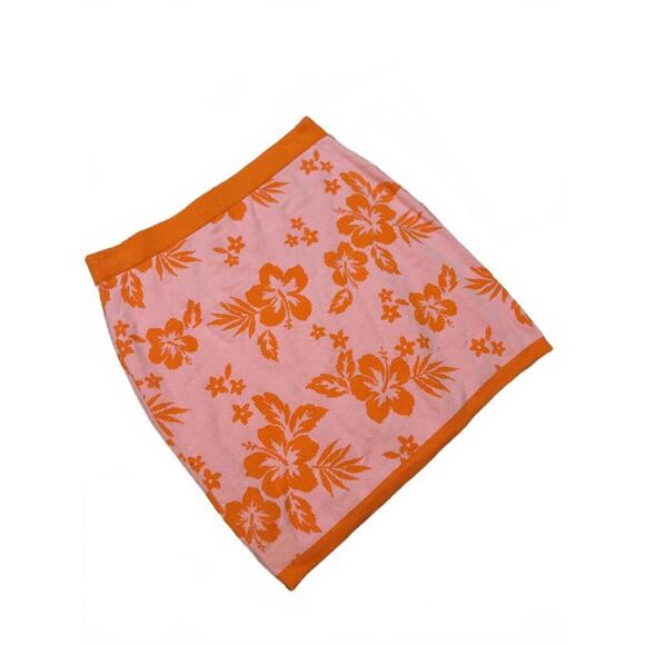 Knit Floral Print Mini Skirt - Pink & Orange Tropical Vibes - Picture 2 of 4